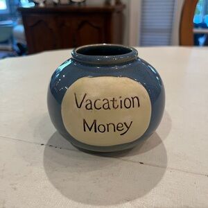 Vintage Blue pottery style Vacation Money Jar. NO LID! Tumbleweed style.